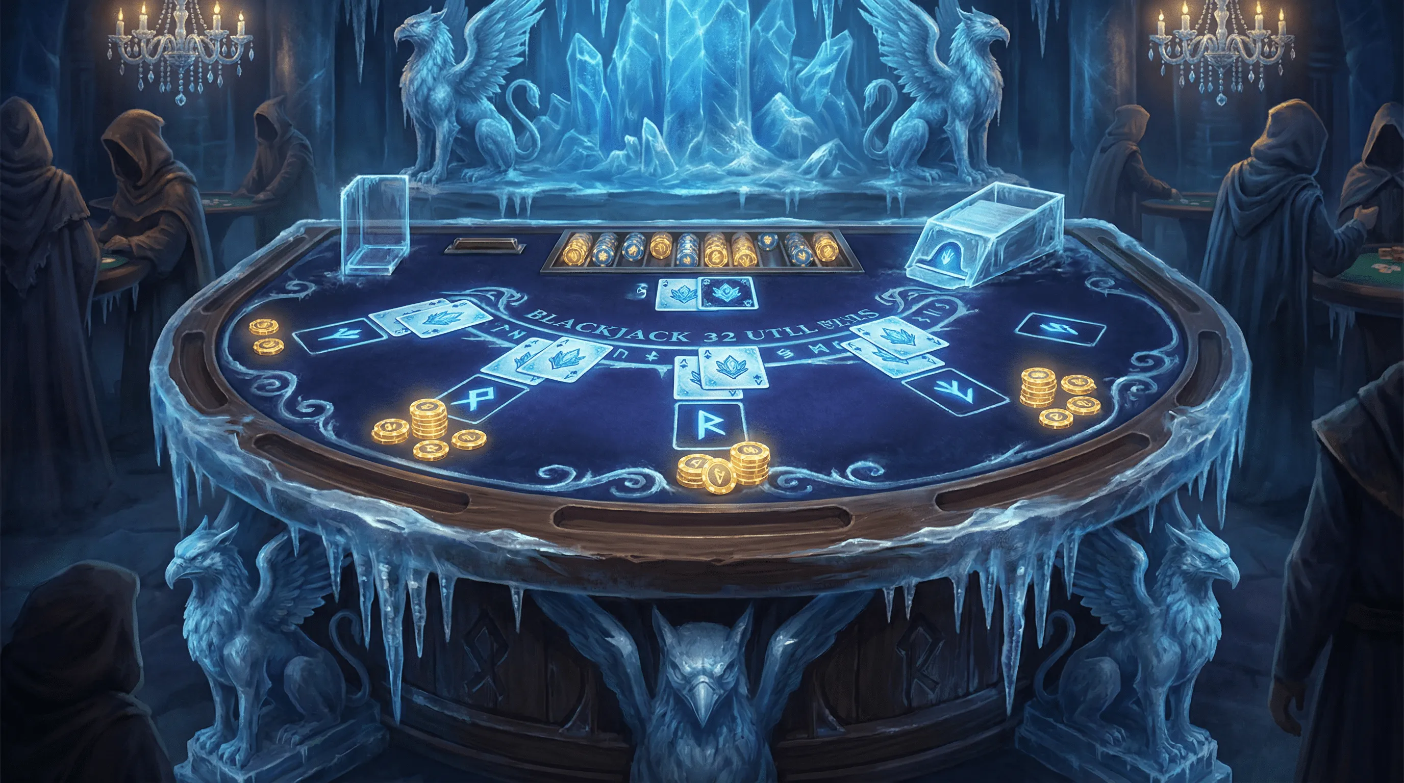 Mesa de Blackjack elegante com tema de gelo no soccerbet